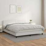 Greatstore Box spring postelja z vzmetnico bel 160x200 cm umetno usnje