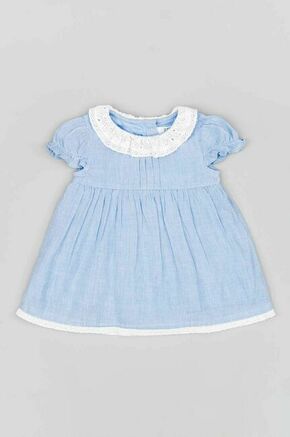 Otroška bombažna obleka zippy - modra. Obleka za dojenčke iz kolekcije zippy. Nabran model izdelan iz tanke