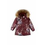 Otroška jakna Reima Muhvi rdeča barva - rdeča. Otroška zimska jakna iz kolekcije Reima. Podložen model, izdelan iz materiala, ki ščiti pred mrazom, vetrom in snegom.