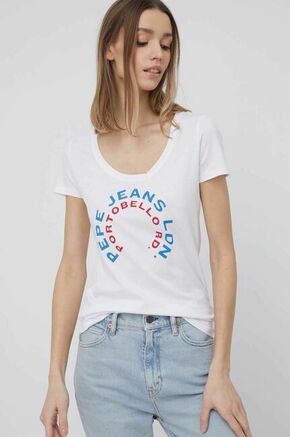 Bombažen t-shirt Pepe Jeans Cammie - bela. Prilagojen T-shirt iz kolekcije Pepe Jeans. Model izdelan iz tanke