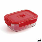 NEW Hermetična Škatla za Malico Luminarc Pure Box 19 x 13 cm Rdeča 1,22 L Steklo (6 kosov)