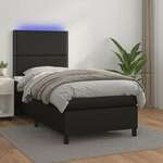 Greatstore Box spring postelja z vzmetnico LED črna 80x200 cm umetno usnje
