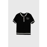 Otroška kratka majica Guess črna barva - črna. Otroške kratka majica iz kolekcije Guess. Model izdelan iz debele, elastične pletenine. Model iz mehke in na otip prijetne tkanine.