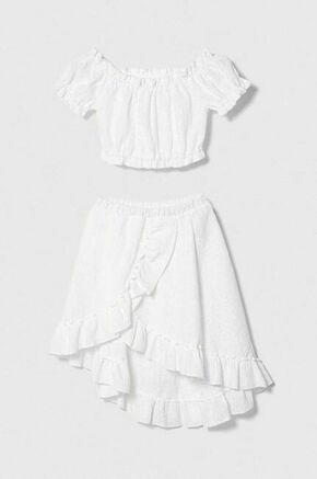 Otroški komplet Jamiks bela barva - bela. Otroške Komplet iz kolekcije Jamiks. Model izdelan iz enobarvne tkanine. Komplet z bluzo in krilom.