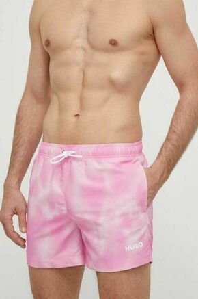 Kopalne kratke hlače HUGO roza barva - roza. Kopalne kratke hlače iz kolekcije HUGO. Model izdelan iz vzorčaste tkanine.