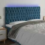 Vidaxl LED posteljno vzglavje temno modro 180x7x118/128 cm žamet