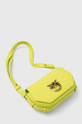 Usnjena torbica Pinko rumena barva - zelena. Majhna torbica iz kolekcije Pinko. Model na zapenjanje
