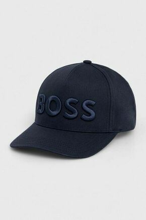 Kapa s šiltom BOSS mornarsko modra barva - mornarsko modra. Kapa s šiltom vrste baseball iz kolekcije BOSS. Model izdelan iz tkanine z nalepko.