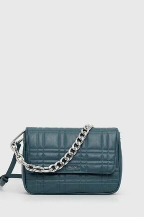Torbica Calvin Klein - modra. Srednje velika torbica iz kolekcije Calvin Klein. na zapenjanje model izdelan iz ekološkega usnja.