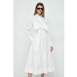 Bombažna obleka Karl Lagerfeld bela barva - bela. Obleka iz kolekcije Karl Lagerfeld. Model izdelan iz enobarvne tkanine. Model iz izjemno udobne bombažne tkanine.