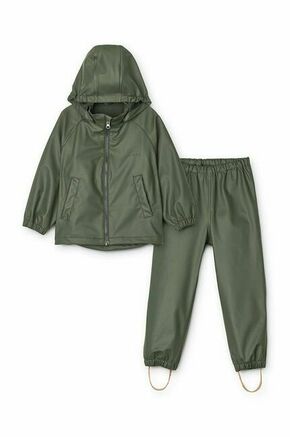 Otroški komplet za zaščito pred dežjem Liewood zelena barva - zelena. Otroški suknjič in hlače iz kolekcije Liewood. Nepodložen model