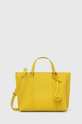Usnjena torbica Pinko rumena barva - rumena. Majhna nakupovalna torbica iz kolekcije Pinko. Model brez zapenjanja