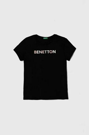Otroška bombažna kratka majica United Colors of Benetton črna barva - črna. Otroške lahkotna kratka majica iz kolekcije United Colors of Benetton. Model izdelan iz visokokakovostne pletenine