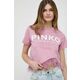 Bombažna kratka majica Pinko ženski, roza barva - roza. Ohlapna kratka majica iz kolekcije Pinko, izdelana iz tanke, elastične pletenine. Model iz izjemno udobne bombažne tkanine.