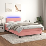 shumee Box spring postelja z vzmetnico LED roza 120x200 cm žamet