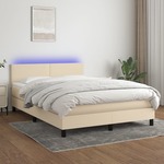 shumee Box spring postelja z vzmetnico LED krem 140x200 cm blago