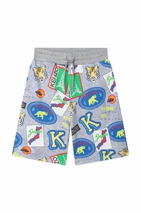 Otroške bombažne kratke hlače Kenzo Kids siva barva - siva. Otroški kratke hlače iz kolekcije Kenzo Kids. Model izdelan iz vzorčastega materiala.