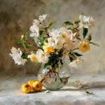 Tiskana slika z okvirjem 70x70 cm Apple Flowers – Styler