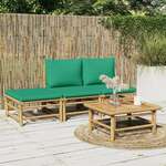 Greatstore Vrtna sedežna garnitura 4-delna z zelenimi blazinami bambus