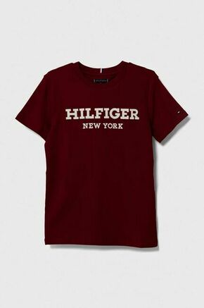 Otroška bombažna kratka majica Tommy Hilfiger bordo barva - bordo. Otroške kratka majica iz kolekcije Tommy Hilfiger