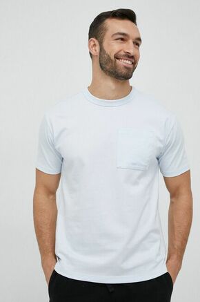 Bombažna kratka majica New Balance - modra. Kratka majica iz kolekcije New Balance. Model izdelan iz enobarvne pletenine. Izjemno udoben material