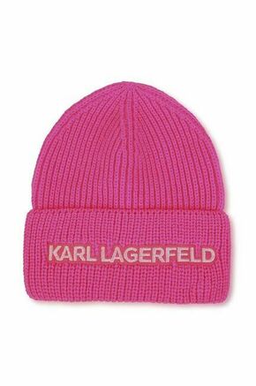Otroška kapa Karl Lagerfeld vijolična barva - vijolična. Otroški kapa iz kolekcije Karl Lagerfeld. Model izdelan iz materiala z nalepko.
