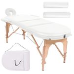 vidaXL Zložljiva masažna miza debelina 10 cm z 2 blazinama ovalna bela