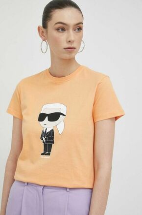 Bombažna kratka majica Karl Lagerfeld oranžna barva - oranžna. Kratka majica iz kolekcije Karl Lagerfeld. Model izdelan iz pletenine s potiskom.