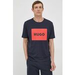 HUGO bombažna majica - mornarsko modra. Ohlapna kratka majica iz kolekcije HUGO. Model izdelan iz tanke, elastične tkanine. izjemno udoben material.