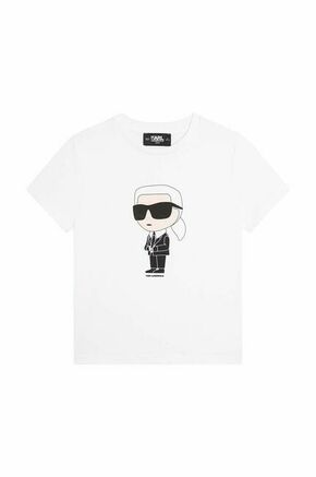 Otroška bombažna kratka majica Karl Lagerfeld bela barva - bela. Otroške kratka majica iz kolekcije Karl Lagerfeld. Model izdelan iz udobne pletenine.