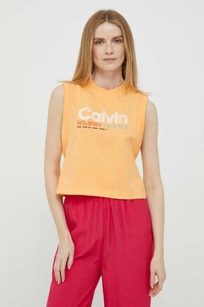 Bombažen top Calvin Klein Jeans oranžna barva - oranžna. Top iz kolekcije Calvin Klein Jeans
