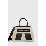 Torbica Karl Lagerfeld bež barva - bež. Srednje velika nakupovalna torbica iz kolekcije Karl Lagerfeld. Model na zapenjanje, izdelan iz kombinacije tekstilnega in sintetičnega materiala.