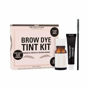 Makeup Revolution Brow Dye Tint Kit odtenek Brown darilni set barva za obrvi 5 ml + aktivator barve za obrvi 10 ml za ženske