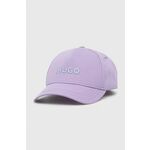 Bombažna bejzbolska kapa HUGO vijolična barva - vijolična. Kapa s šiltom vrste baseball iz kolekcije HUGO. Model izdelan iz materiala z nalepko.
