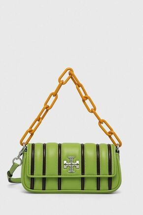 Usnjena torbica Tory Burch zelena barva - zelena. Majhna torbica iz kolekcije Tory Burch. na zapenjanje