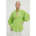 Bombažna majica Silvian Heach ženska, zelena barva - zelena. Bluza iz kolekcije Silvian Heach, izdelana iz luknjičastega materiala. Model iz izjemno udobne bombažne tkanine, ki je zračna.