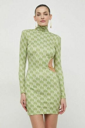 Obleka Elisabetta Franchi zelena barva - zelena. Obleka iz kolekcije Elisabetta Franchi. Model izdelan iz vzorčaste pletenine. Zaradi vsebnosti poliestra je tkanina bolj odporna na gubanje.