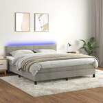 shumee Box spring postelja z vzmetnico LED svetlo siva 160x200cm žamet