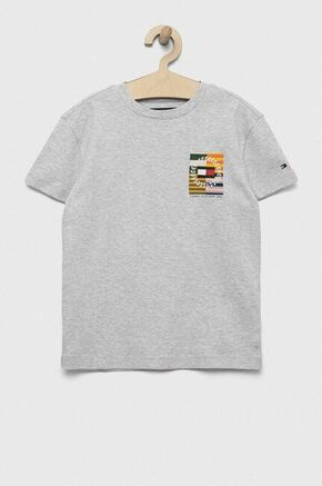 Otroška bombažna kratka majica Tommy Hilfiger siva barva - siva. Otroške kratka majica iz kolekcije Tommy Hilfiger