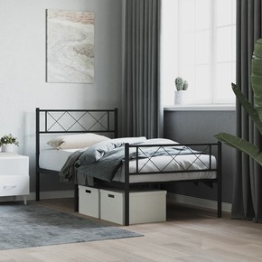 Shumee Kovinski posteljni okvir z vzglavjem in vznožjem črn 100x190 cm