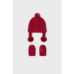 Otroška kapa in rokavice Mayoral Newborn rdeča barva - rdeča. Otroški kapa in rokavice iz kolekcije Mayoral Newborn. Model izdelan iz enobarvne pletenine. Izjemno udobna tkanina z visoko vsebnostjo bombaža.