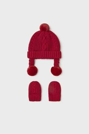 Otroška kapa in rokavice Mayoral Newborn rdeča barva - rdeča. Otroški kapa in rokavice iz kolekcije Mayoral Newborn. Model izdelan iz enobarvne pletenine. Izjemno udobna tkanina z visoko vsebnostjo bombaža.
