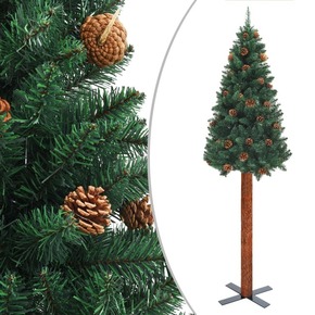 VidaXL Ozka novoletna jelka pravi les in storži zelena 210 cm PVC