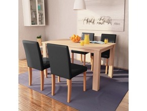 VIDAXL Jedilna miza in stoli 5 delni komplet umetno usnje hrast črn