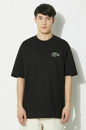 Bombažna kratka majica Lacoste črna barva - črna. Ohlapna kratka majica iz kolekcije Lacoste
