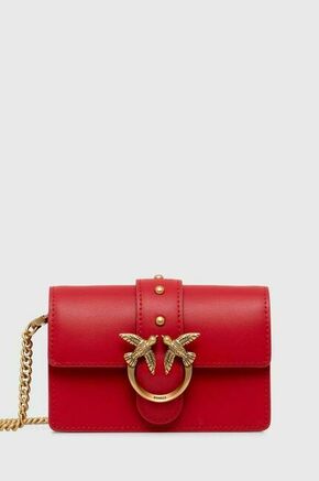 Usnjena torbica Pinko rdeča barva - rdeča. Torbica in denarnica iz kolekcije Pinko. Model na zapenjanje izdelan iz naravnega usnja.