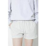 Kratke hlače New Balance French Terry ženske, siva barva, WS41500AHH - siva. Kratke hlače iz kolekcije New Balance, izdelane iz debele, elastične pletenine. Model iz izjemno udobne tkanine z visoko vsebnostjo bombaža.