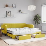 vidaXL Izvlečna dnevna postelja s predali rumena 100x200 cm žamet