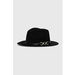 Volnen klobuk Guess črna barva - črna. Klobuk iz kolekcije Guess. Model s širokim robom, izdelan iz volnenega materiala.