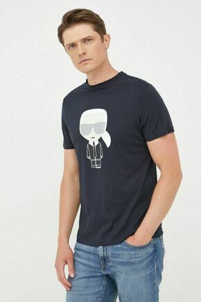 Bombažen t-shirt Karl Lagerfeld mornarsko modra barva - mornarsko modra. Lahek T-shirt iz kolekcije Karl Lagerfeld. Model izdelan iz tanke